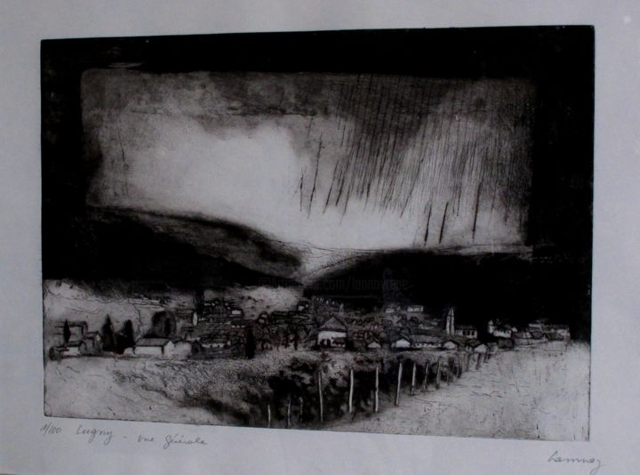 Incisioni, stampe intitolato "gravure orage à Lug…" da René Lannoy, Opera d'arte originale, Acquaforte