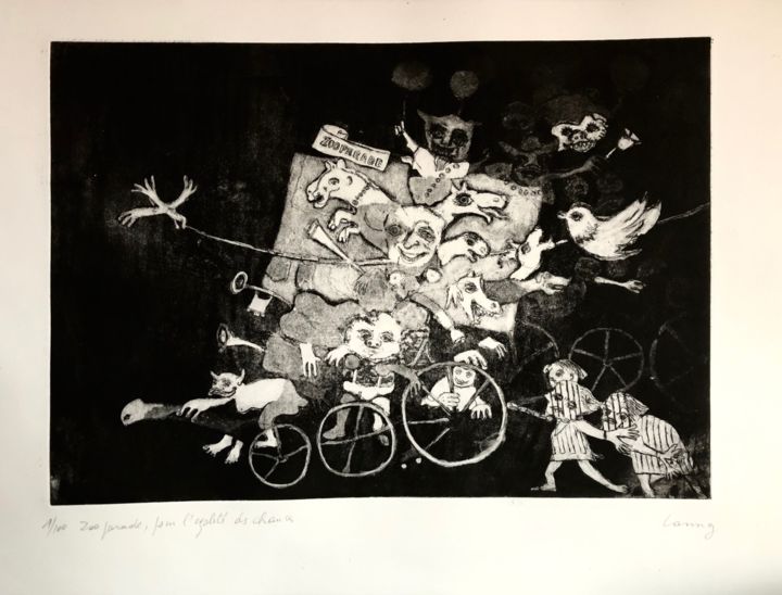 Gravures & estampes intitulée "ZOO PARADE pour l'é…" par René Lannoy, Œuvre d'art originale, Eau-forte