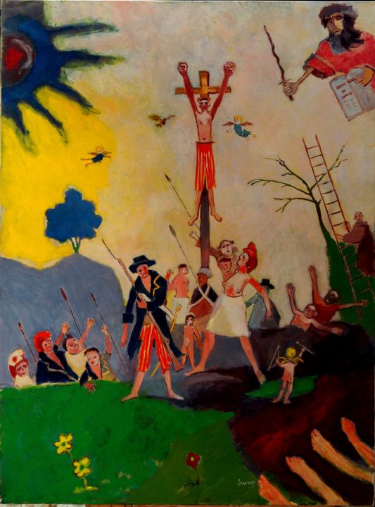 Peinture intitulée "crucifié par les si…" par René Lannoy, Œuvre d'art originale, Huile