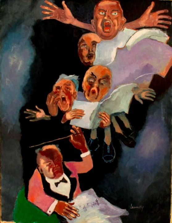 Pintura titulada "huile-les-chanteurs…" por René Lannoy, Obra de arte original, Oleo
