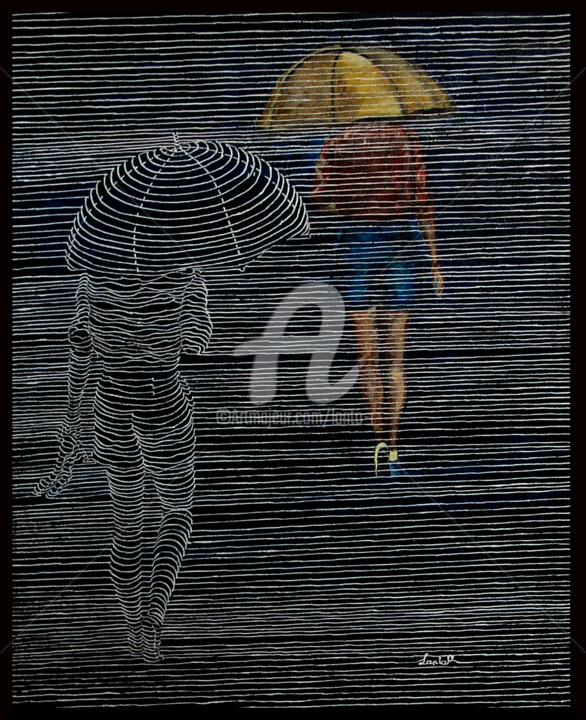 Pintura titulada "Nuit pluvieuse" por Lanto R., Obra de arte original, Acrílico Montado en Bastidor de camilla de madera