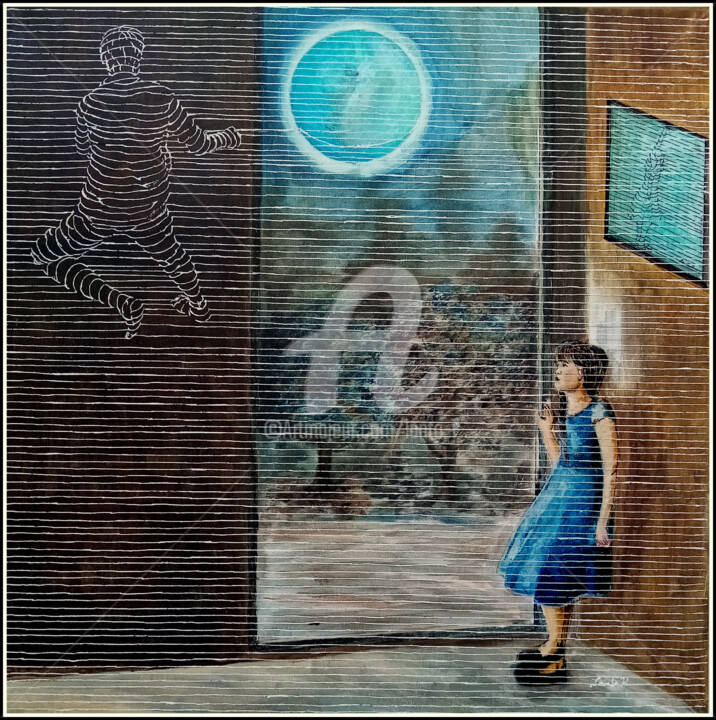 Painting titled ""Super lune"" by Lanto R., Original Artwork, Acrylic Mounted on Wood Stretcher frame