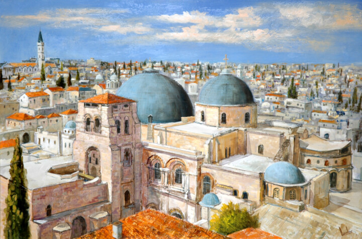 Painting titled "Jerusalem / Jérusal…" by Gyorgy Lantos, Original Artwork, Oil