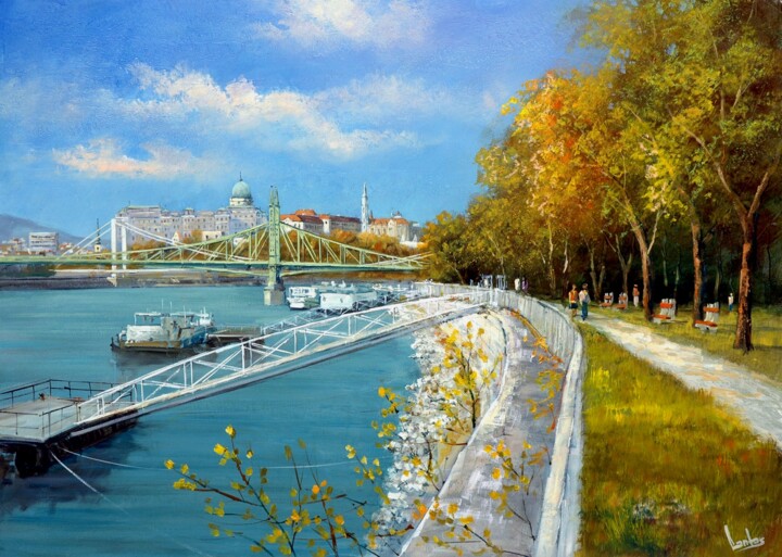 Painting titled "Walking in Budapest…" by Gyorgy Lantos, Original Artwork, Oil