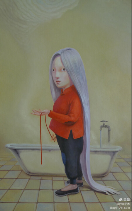 Painting titled "白毛女" by 老巴, Original Artwork, Oil