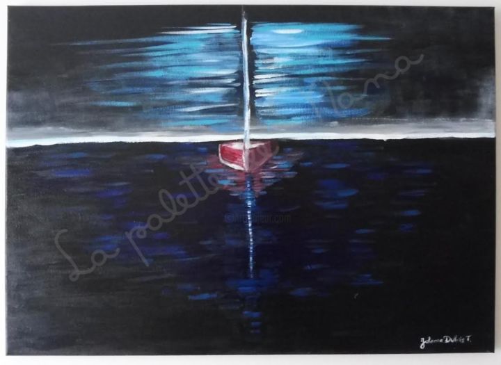 Painting titled "Nuit en mer" by La Palette De Nana, Original Artwork, Acrylic