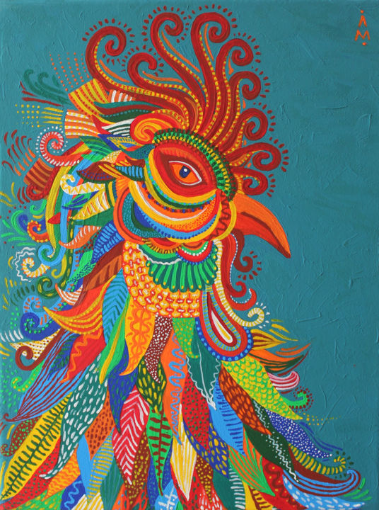 Картина под названием "Rooster" - Марина Лапшина, Подлинное произведение искусства, Акрил