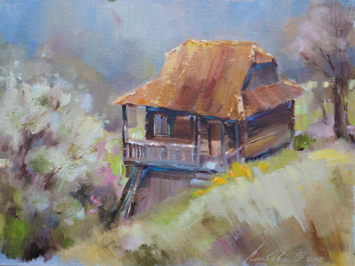 Malerei mit dem Titel "House in the mounta…" von Olha Laptieva, Original-Kunstwerk, Öl