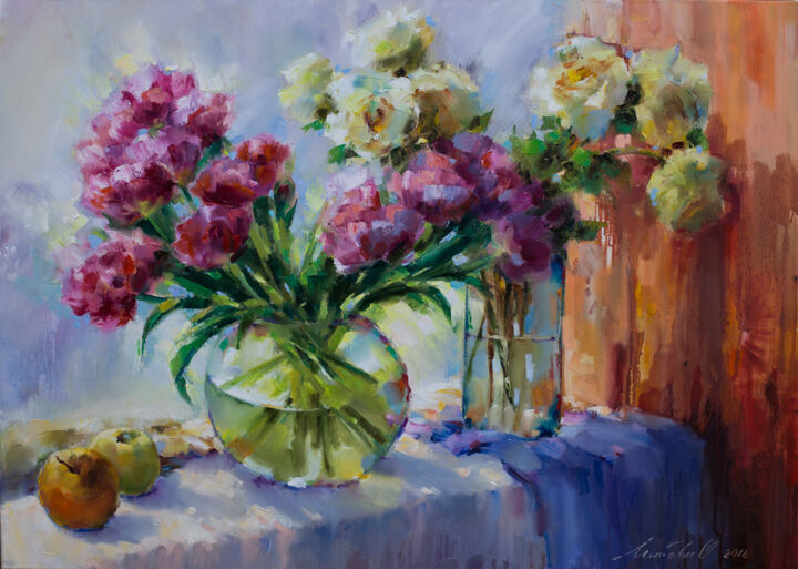 Malerei mit dem Titel "All flowers for you" von Olha Laptieva, Original-Kunstwerk, Öl