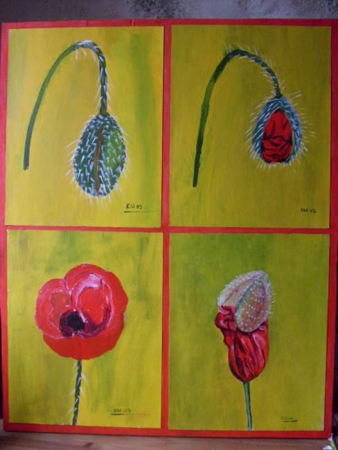 Schilderij getiteld "Le coquelicot" door Eveline Ghironi (khava), Origineel Kunstwerk, Olie