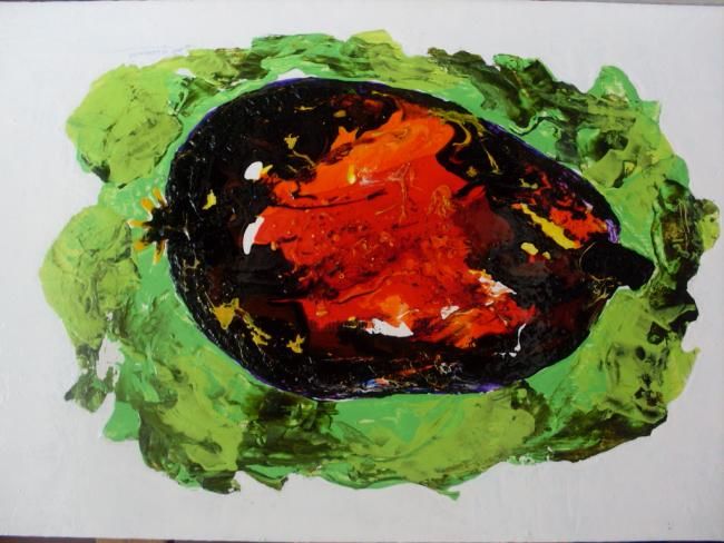 Peinture intitulée "Aubergine sur lit d…" par Eveline Ghironi (khava), Œuvre d'art originale, Huile