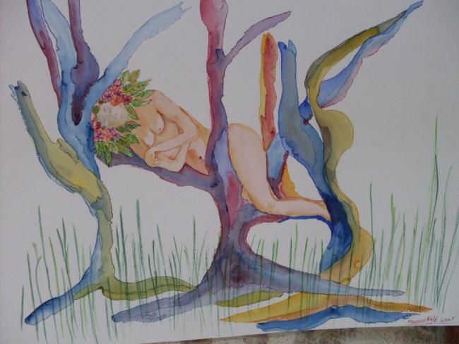 Malerei mit dem Titel "Eve au repos" von Eveline Ghironi (khava), Original-Kunstwerk, Öl
