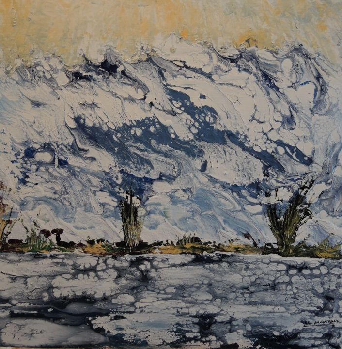 Pittura intitolato "le lac gelé" da Eveline Ghironi (khava), Opera d'arte originale, Olio