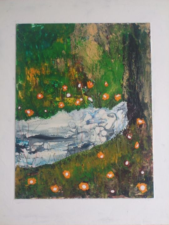 Painting titled "La Source" by Eveline Ghironi (khava), Original Artwork, Stained glass painting