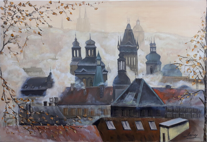 Painting titled "Prague" by Lara, Original Artwork, Oil