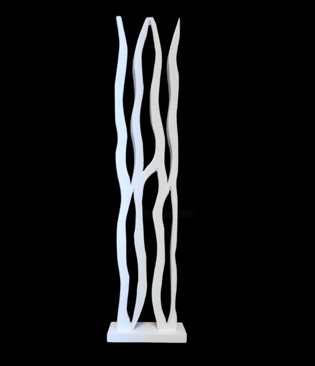 Sculpture titled "White noise" by Lara Shabelnik, Original Artwork, Wood