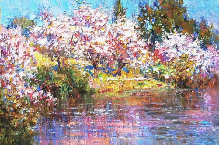 Картина под названием "Spring garden." - Lara Vald, Подлинное произведение искусства, Масло Установлен на Деревянная рама дл…