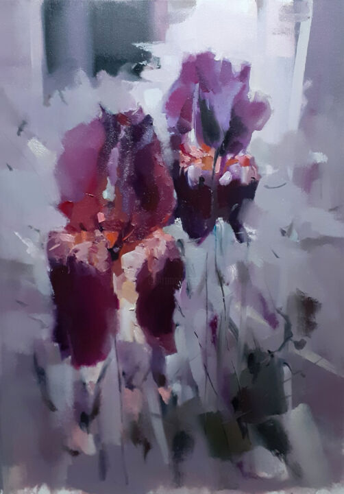 Картина под названием "Ирисы" - Лариса Шигорина, Подлинное произведение искусства, Масло