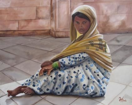 Pintura intitulada "Indienne au temple" por Lara Meissirel, Obras de arte originais