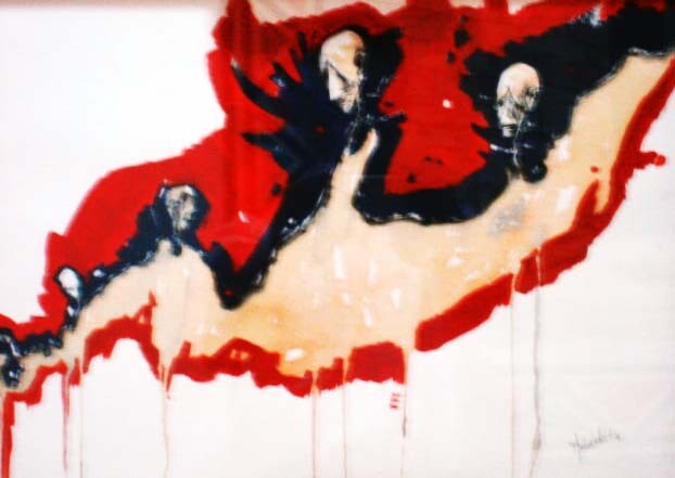 Pintura titulada "la chaine humaine" por Larbi Mohdeb, Obra de arte original, Oleo