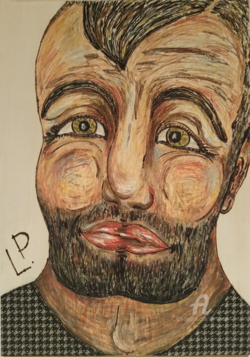 Schilderij getiteld "Der Mann mit Pullov…" door Lari Peters, Origineel Kunstwerk, Pastel