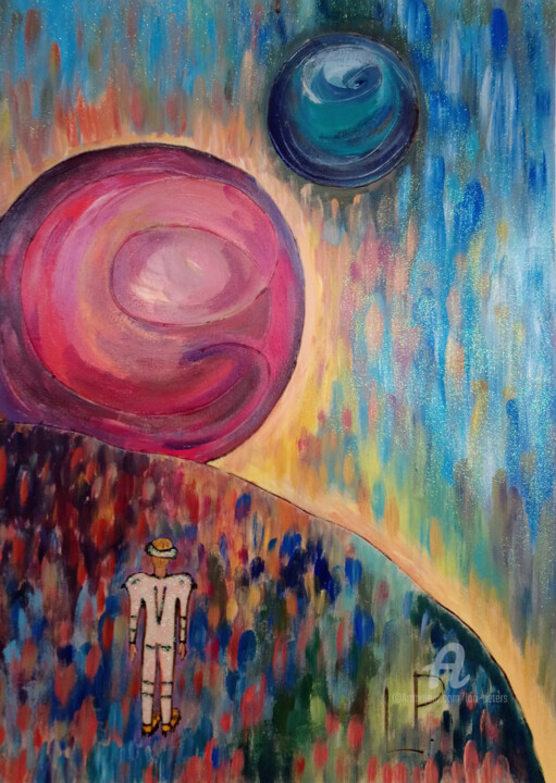 Painting titled "Drei Planeten" by Lari Peters, Original Artwork, Acrylic