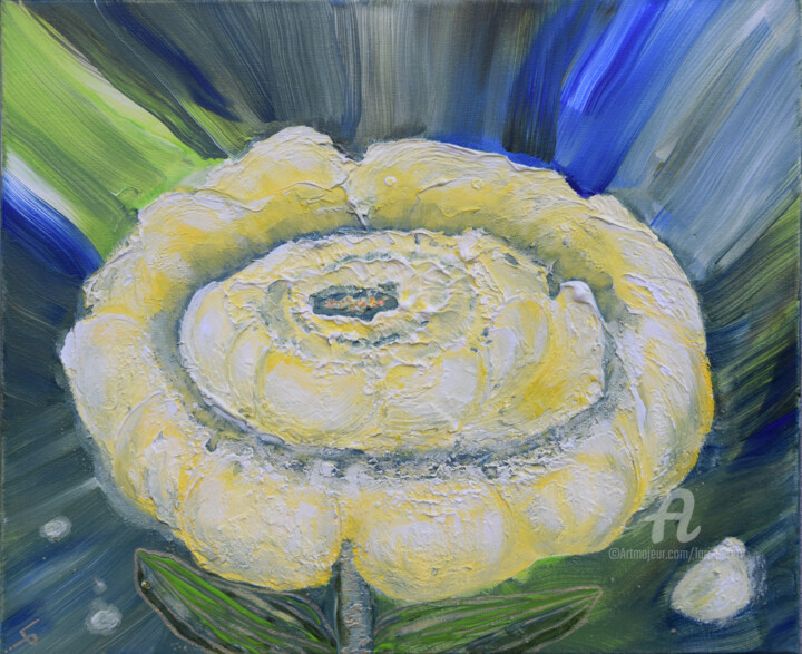 Malerei mit dem Titel "Zitronenblume" von Lari Peters, Original-Kunstwerk, Acryl