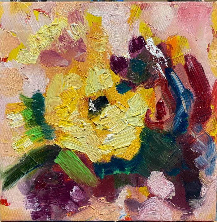 Картина под названием "Bouquet of yellow f…" - Larisa Bogdanova, Подлинное произведение искусства, Масло