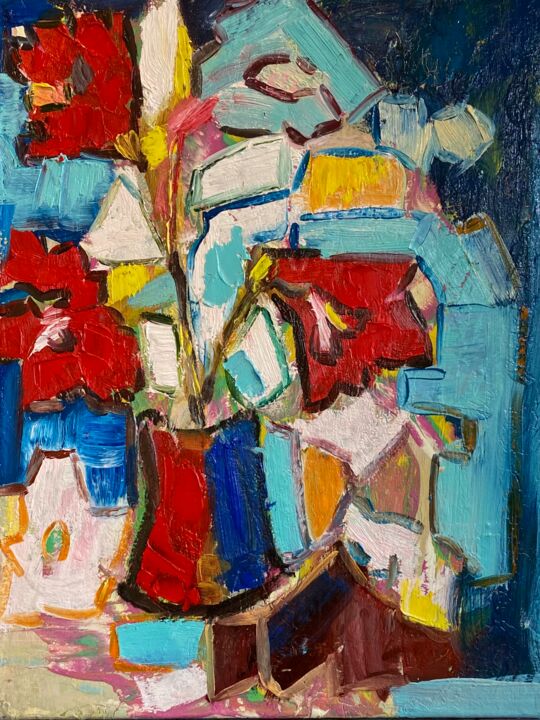 Картина под названием "Abstract flowers" - Larisa Bogdanova, Подлинное произведение искусства, Масло