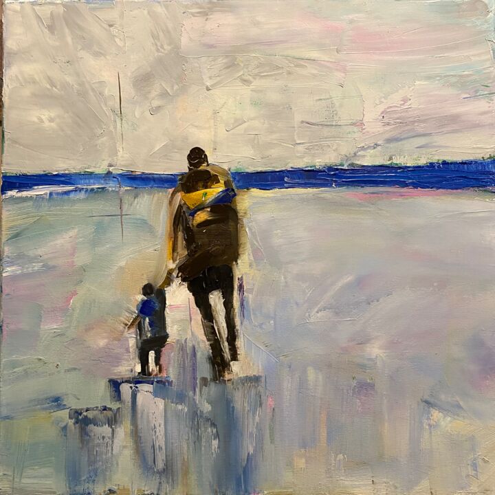 Painting titled "Father and son on a…" by Larisa Bogdanova, Original Artwork, Oil