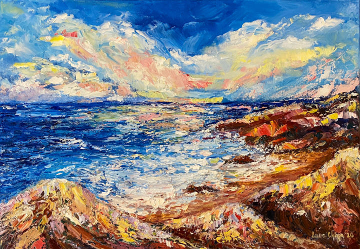 Pintura intitulada "Oil Painting SUNNY…" por Larisa Chigirina, Obras de arte originais, Óleo Montado em Armação em madeira