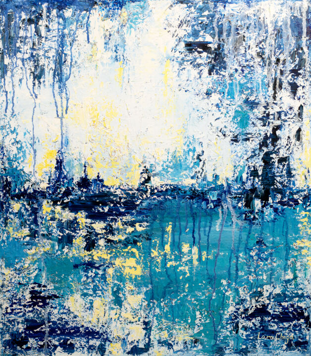 Blue And White Abstract Original Paintin, Painting by Larisa Chigirina