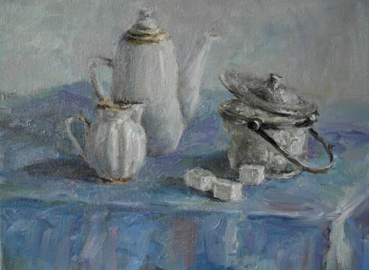 Картина под названием "Натюрморт в синих т…" - Лариса Корзникова, Подлинное произведение искусства, Масло