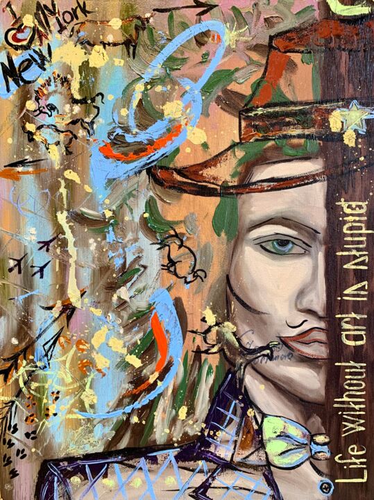 Картина под названием "Modern male of the…" - Larisa Lavrova, Подлинное произведение искусства, Масло Установлен на Деревянн…