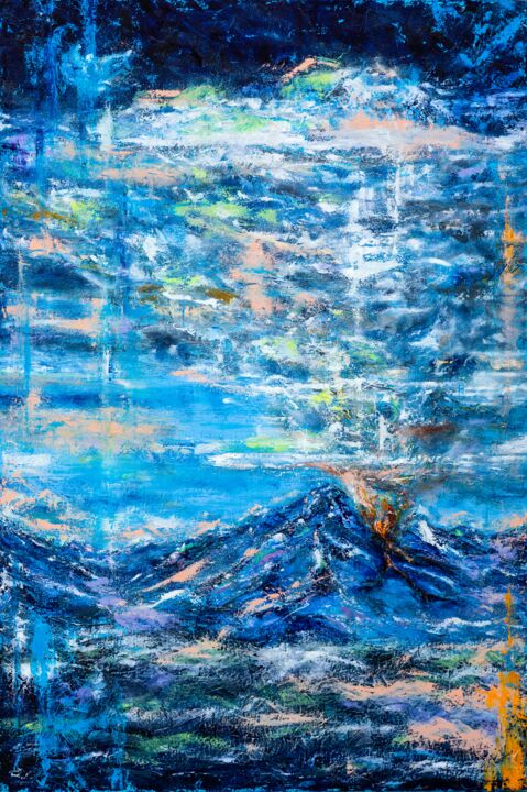Картина под названием "Deep blue painting-…" - Larisa Lavrova, Подлинное произведение искусства, Масло Установлен на Деревян…