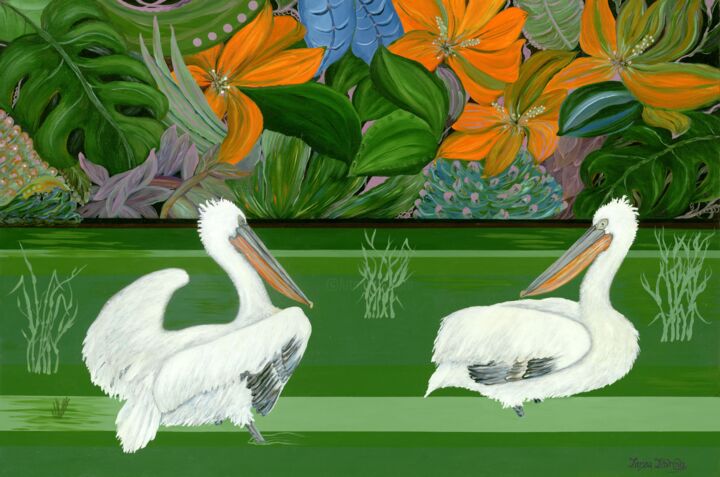 Картина под названием "GREEN RIVER - origi…" - Larisa Lavrova, Подлинное произведение искусства, Масло Установлен на Деревян…