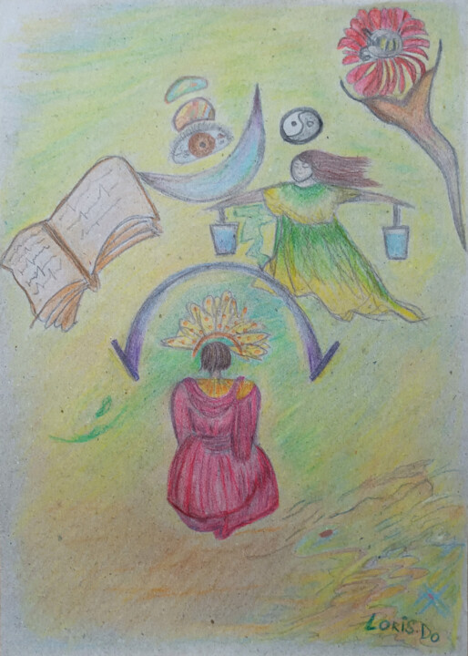 Drawing titled "Meditation Yin-Yang" by Larisa Leontjeva, Original Artwork, Conté