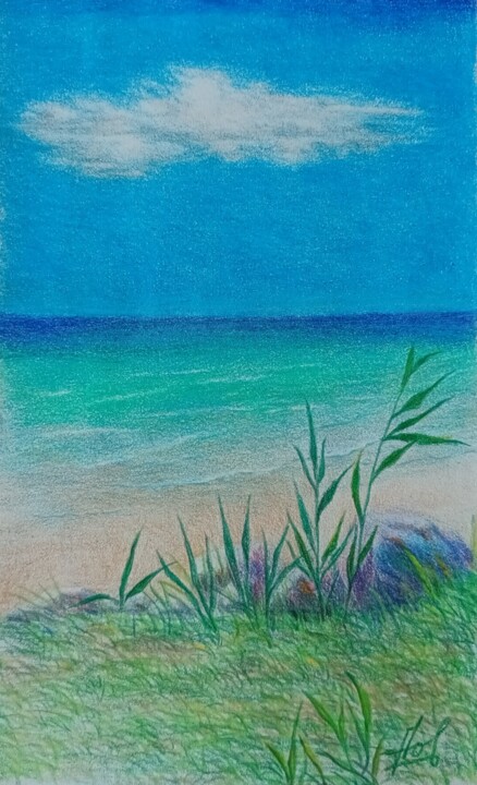 Рисунок под названием "Coast of the Baltic…" - Larisa Leontjeva, Подлинное произведение искусства, Цветные карандаши