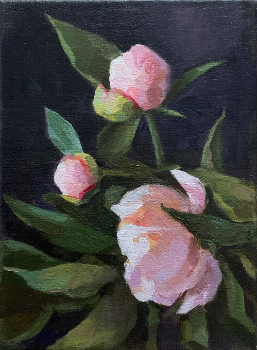 Pintura intitulada "Pink peonies" por Larisa Logacova, Obras de arte originais, Óleo