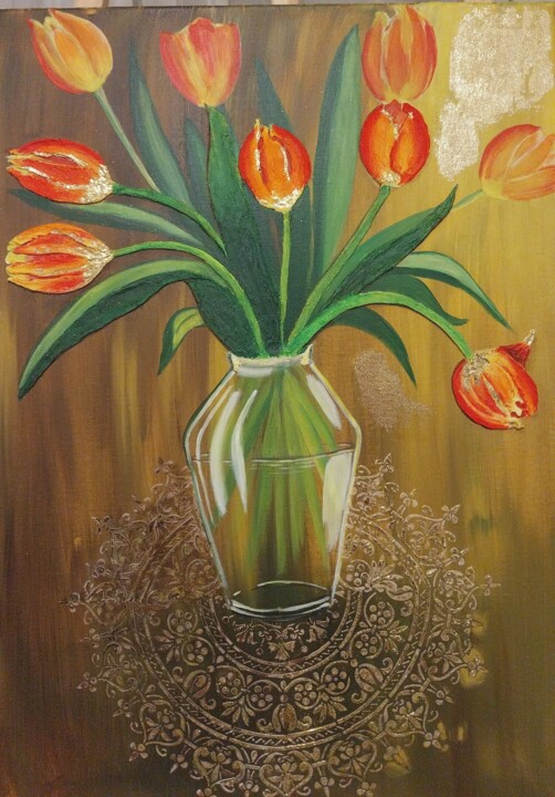 Peinture intitulée "Goldene Tulpen Acry…" par Larisa Pires, Œuvre d'art originale, Acrylique