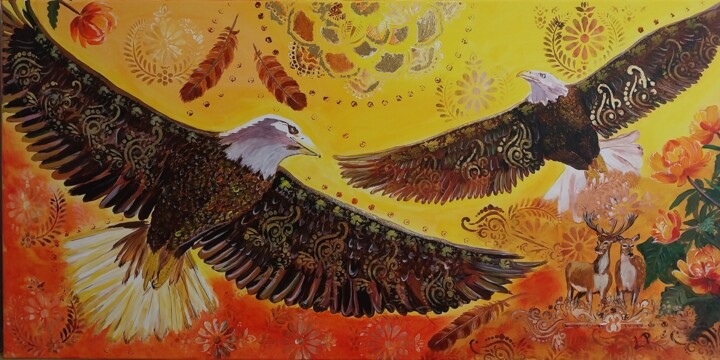 Peinture intitulée "Tanz der Adler Paar…" par Larisa Pires, Œuvre d'art originale, Acrylique