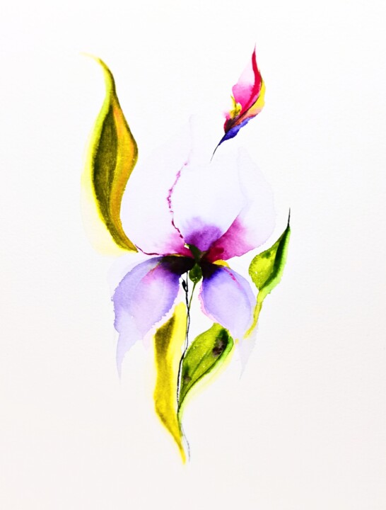 Painting titled "Iris Painting Flora…" by Larisa Raevskaia, Original Artwork, Watercolor