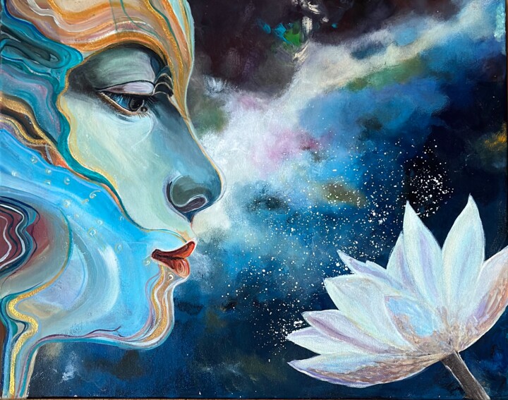 Painting titled "Face of the Universe" by Larisa Robins, Original Artwork, Acrylic Mounted on Wood Stretcher frame