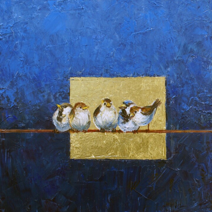 Schilderij getiteld "sparrows" door Larisa Semakova, Origineel Kunstwerk, Olie