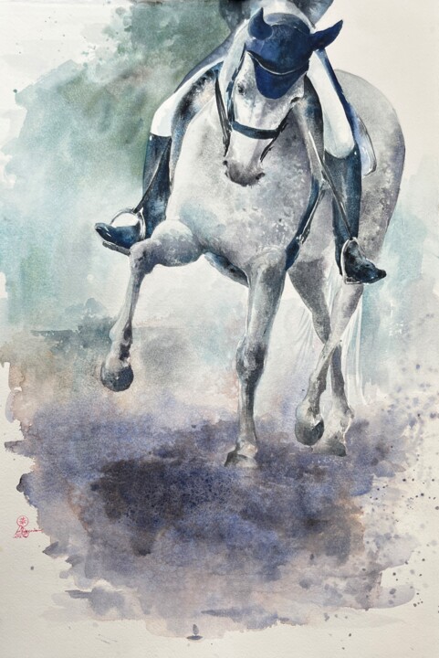 Painting titled "Gray Grace" by Larissa Rogacheva, Original Artwork, Watercolor