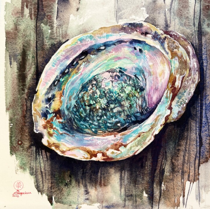Painting titled "Abalone#4" by Larissa Rogacheva, Original Artwork, Watercolor