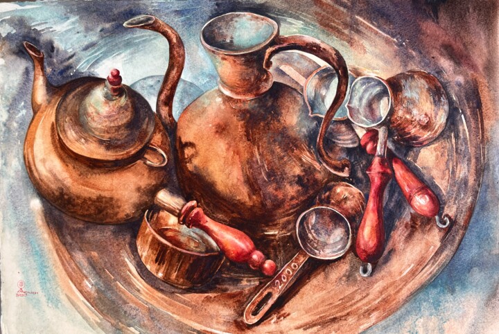 Peinture intitulée "Turkish coffee#5" par Larissa Rogacheva, Œuvre d'art originale, Aquarelle