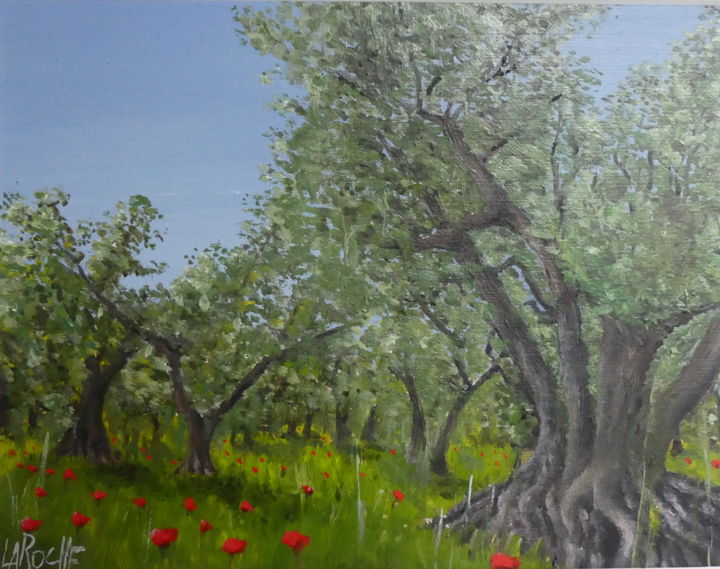 Peinture intitulée "Printemps des olivi…" par Pierre Laroche, Œuvre d'art originale, Huile Monté sur Carton
