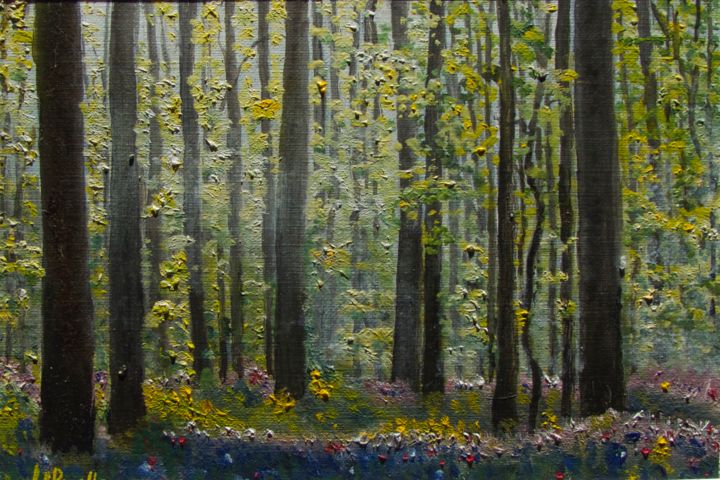 Peinture intitulée "Forêt d'été" par Pierre Laroche, Œuvre d'art originale, Huile Monté sur Carton