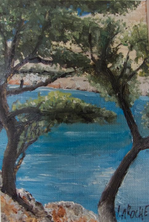 Peinture intitulée "Lac de Ste Croix en…" par Pierre Laroche, Œuvre d'art originale, Huile Monté sur Carton